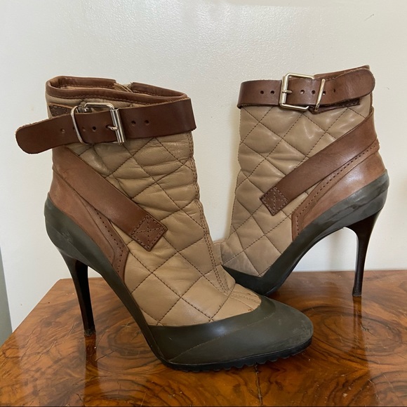Burberry Shoes - Burberry Quilted Heeled Boots in Tan and Brown